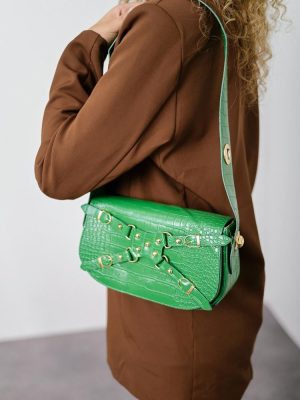 Τσάντα Ώμου Δερματίνι Κροκό Πράσινη – Bolsa