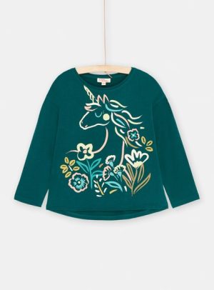 Παιδική Μακρυμάνικη Μπλούζα για Κορίτσια Πετρόλ Unicorn – ΜΠΛΕ