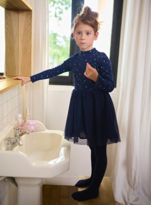 Παιδικό Μακρυμάνικο Φόρεμα για Κορίτσια Navy Blue Hearts Gliter – ΣΚΟΥΡΟ ΜΠΛΕ