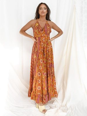 Φόρεμα Maxi Με Μοτίβο Πορτοκαλί – Gloriosa