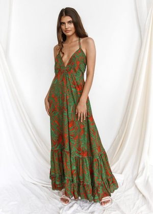 Φόρεμα Maxi Εξώπλατο Σκούρο Πράσινο – Abuelo