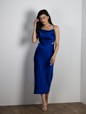 Φόρεμα Midi Με Άνοιγμα Στη Μέση Μπλε – Minos