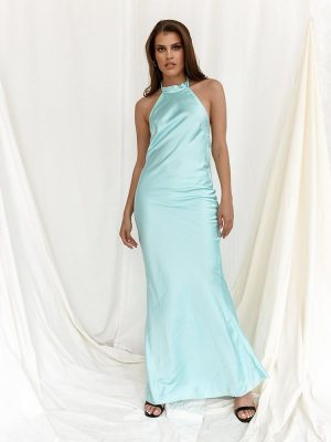 Φόρεμα Σατέν Με Ανοιχτή Πλάτη Γαλάζιο – Vanessa