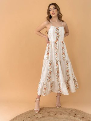 Glamorous Φόρεμα Με Λεπτή Τιράντα Floral Μπεζ – Be Amazing