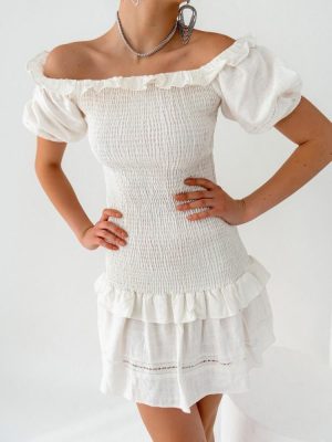 Glamorous Φόρεμα Με Σφηκοφωλιά Λευκό – Frigus