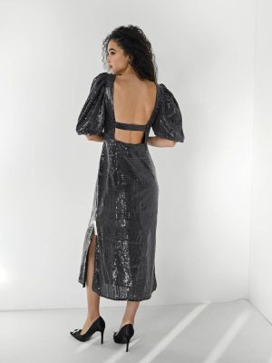Glamorous Φόρεμα Midi Με Βολάν Στα Μανίκια Μαύρο – Baras
