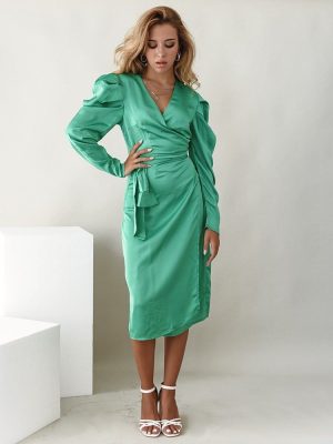 Glamorous Φόρεμα Midi Σατέν Πράσινο – Cancel Your Plans