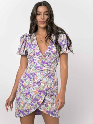 Glamorous Φόρεμα Mini Floral Κρουαζέ Λιλά – Smella