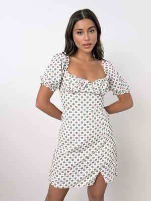 Glamorous Φόρεμα Mini Με Μοτίβο Και Σφηκοφωλιά Λευκό – Somino