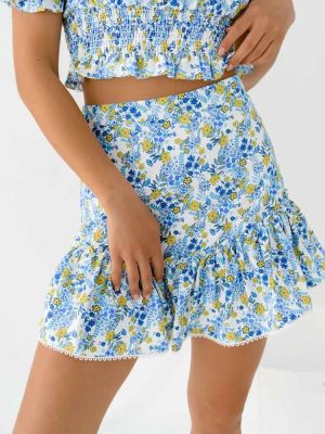Glamorous Φούστα Mini Με Βολάν Floral Μπλε – Alicante