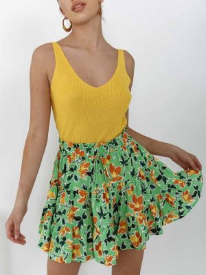 Glamorous Φούστα Mini Με Βολάν Floral Πράσινη – Edem