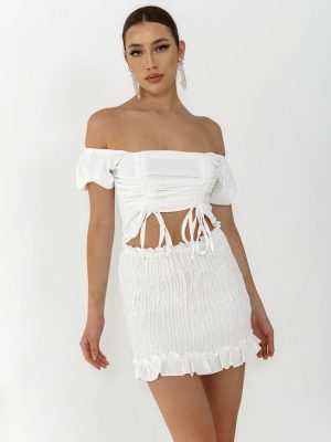 Glamorous Φούστα Mini Σφηκοφωλιά Λευκή – Naomie