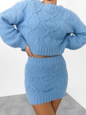 Glamorous Πλεκτή Μπλούζα Cropped Γαλάζια – Knittica