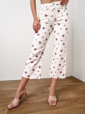 Glamorous Τζιν Παντελόνι Ψηλόμεσο Floral Λευκό – Trend Taker