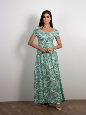Φόρεμα Maxi Με Λαχούρια Πράσινο – Marebe