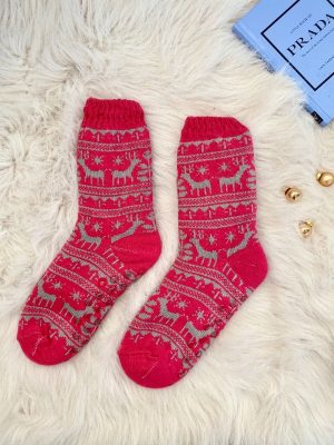 Κάλτσες Με Γουνάκι & Χριστουγεννιάτικο Μοτίβο Φούξια – Alter Ego