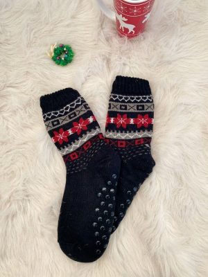 Κάλτσες Με Γουνάκι & Χριστουγεννιάτικο Μοτίβο Μαύρες – Be A Deer