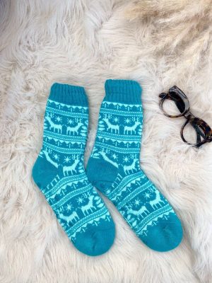 Κάλτσες Με Γουνάκι & Χριστουγεννιάτικο Μοτίβο Γαλάζιες – Alter Ego