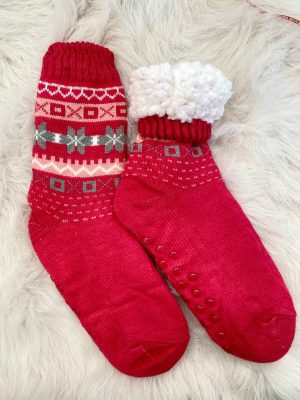 Κάλτσες Με Γουνάκι & Χριστουγεννιάτικο Μοτίβο Ροζ – Be A Deer