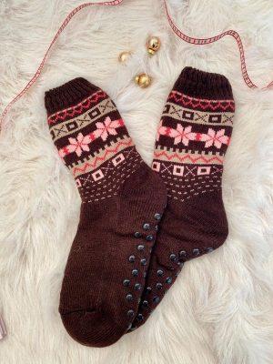 Κάλτσες Με Γουνάκι & Χριστουγεννιάτικο Μοτίβο Καφέ – Be A Deer