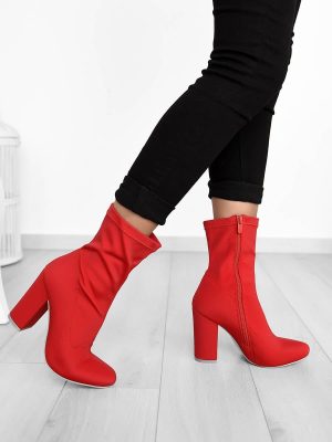 Μποτάκια Κάλτσα Με Χοντρό Τακούνι Κόκκινα – Vienna