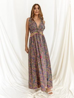 Φόρεμα Μάξι Με Λαχούρια Λιλά – Gaspar