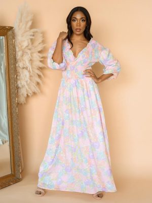 NA-KD Φόρεμα Maxi Κρουαζέ Με Σφηκοφωλιά Floral – Secreto