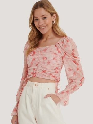 NA-KD Crop Top Με Balloon Μανίκια Floral Ροζ – Time After Time