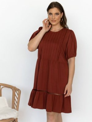 Vero Moda Φόρεμα Με Βολάν Κεραμιδί – Calytrix