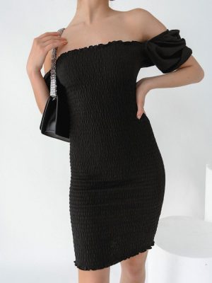 ONLY Φόρεμα Off-Shoulder Σφηκοφωλιά Μαύρο – Nidos
