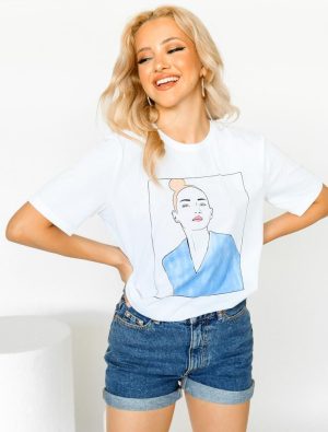 ONLY T-Shirt Κοντομάνικο Με Στάμπα Μπλε – Portrait