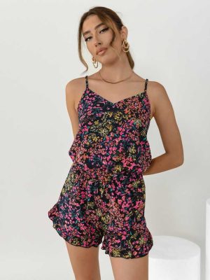ONLY Top Με Τιράντα Floral Φούξια – Abacos