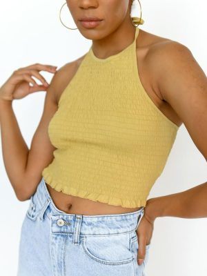 Pieces Crop Top Σφηκοφωλιά Κίτρινο – Girl Summer