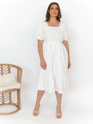 Vero Moda Φόρεμα Midi Με Λουλούδια Λευκό – Ιn Τhe Εast