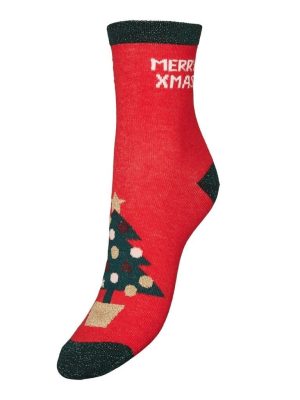 Vero Moda Κάλτσες Λεπτές Με Χριστουγεννιάτικο Μοτίβο Κόκκινες – Marta