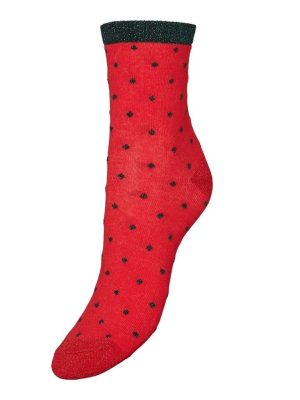 Vero Moda Κάλτσες Λεπτές Με Χριστουγεννιάτικο Μοτίβο Κόκκινες Πουά – Marta