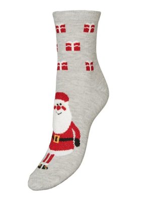 Vero Moda Κάλτσες Λεπτές Με Χριστουγεννιάτικο Μοτίβο Γκρι – Festive