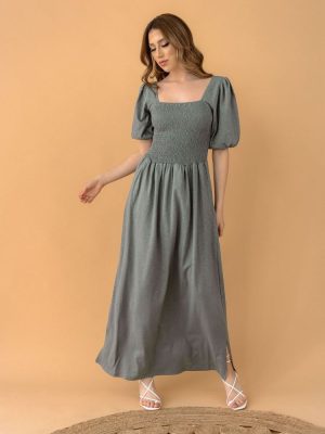 Vero Moda Φόρεμα Κοντομάνικο Maxi Χακί – Easy Listening
