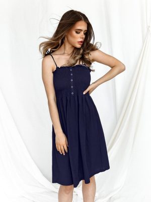 Vero Moda Φόρεμα Mε Σφηκοφωλιά Σκούρο Μπλε – Misty