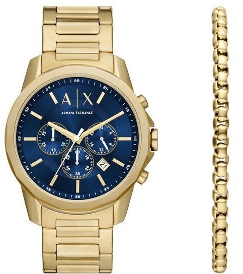 armani exchange banks mens gift set ax7151 gold case with stainless steel bracelet image1
