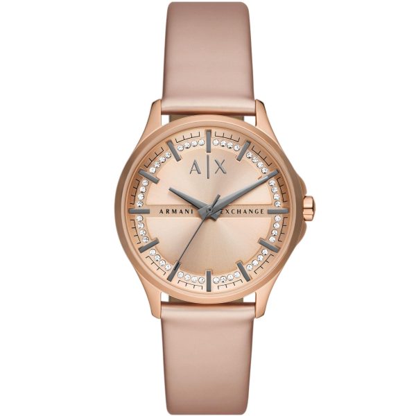 armani exchange lady hampton ax5272 rose gold case with gold leather strap image1