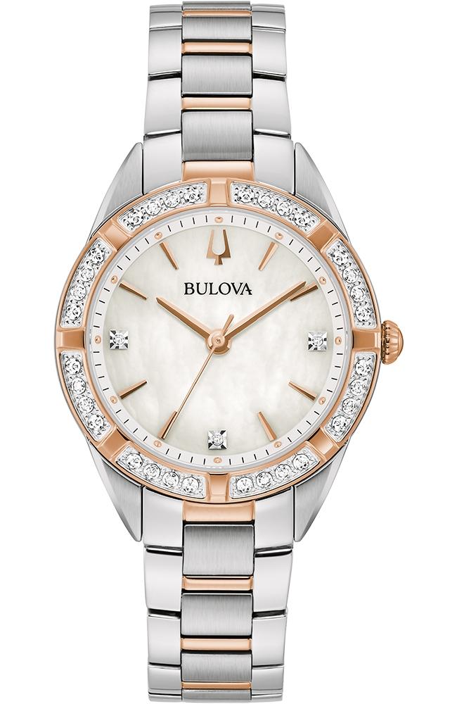 bulova ladies collection sutton crystal 98r281 silver case with stainless steel bracelet image1