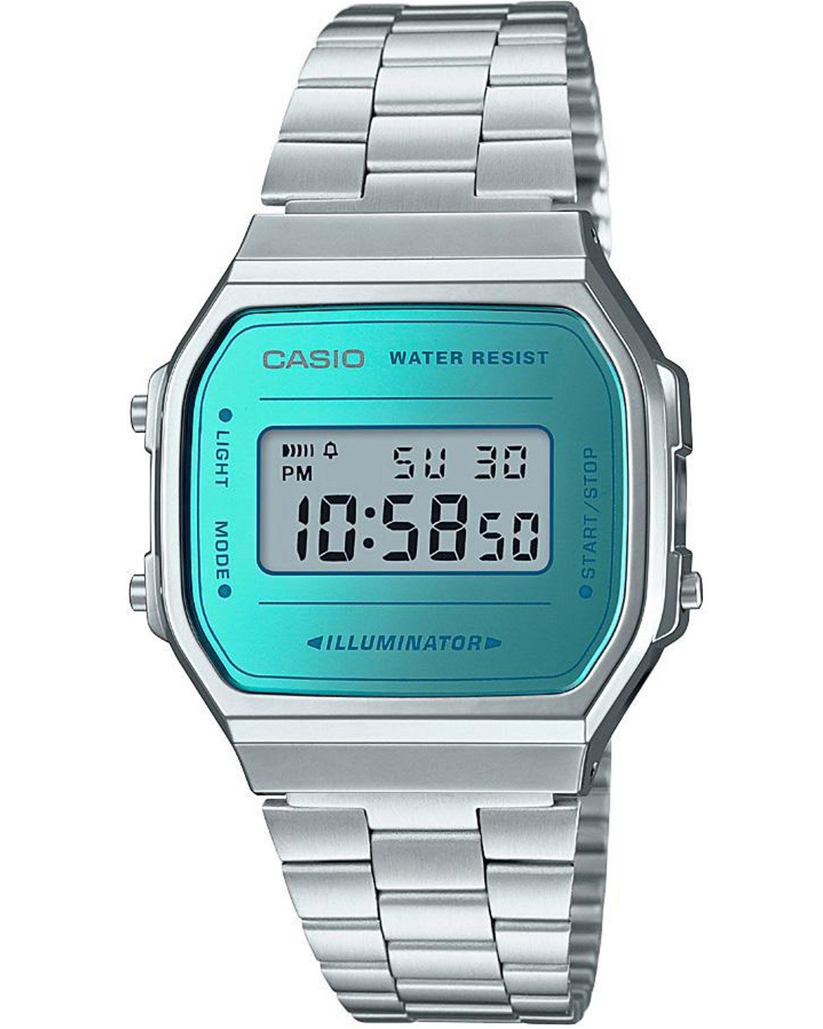 casio collection a 168wem 2ef silver case with stainless steel bracelet image1