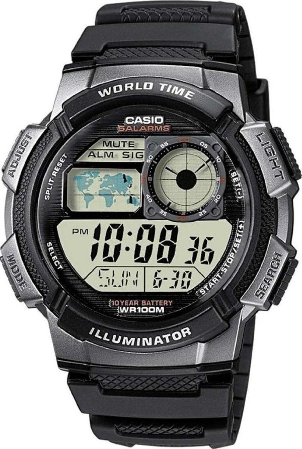 casio collection digital ae 1000w 1bvef black case with black rubber strap image1