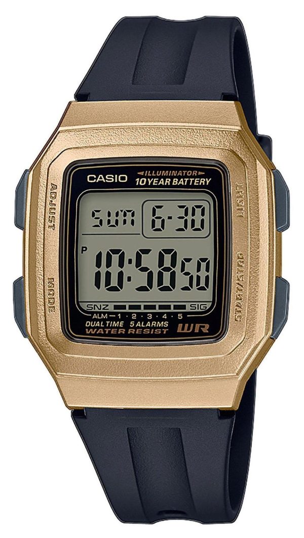 casio collection f 201wam 9avef gold case with black rubber strap image1