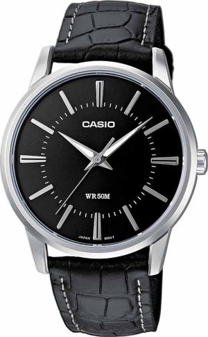 CASIO Collection – MTP-1303PL-1AVEF, Silver case with Black Leather Strap