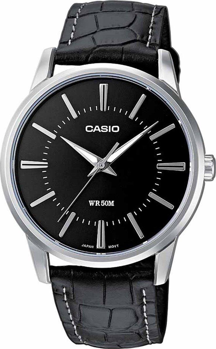 casio collection mtp 1303pl 1avef silver case with black leather strap image1
