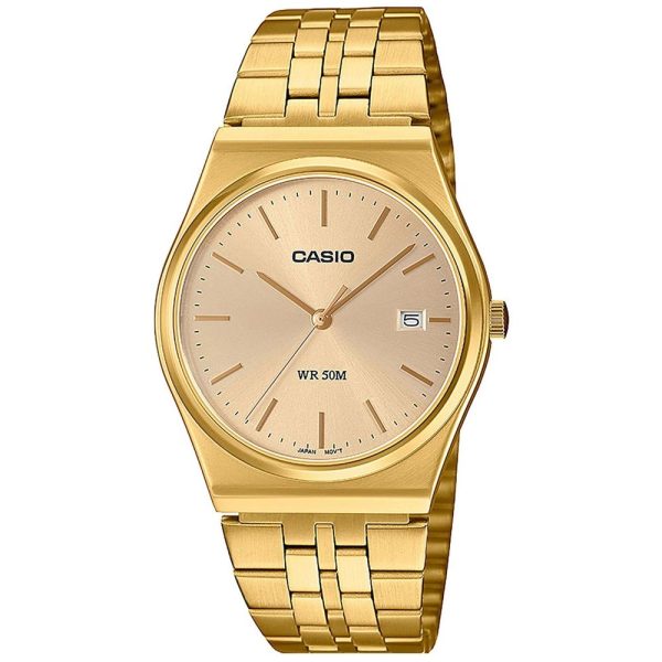 casio collection mtp b145g 9avef gold case with stainless steel bracelet image1