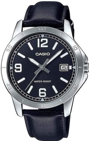 CASIO Collection – MTP-V004L-1B, Silver case with Black Leather Strap