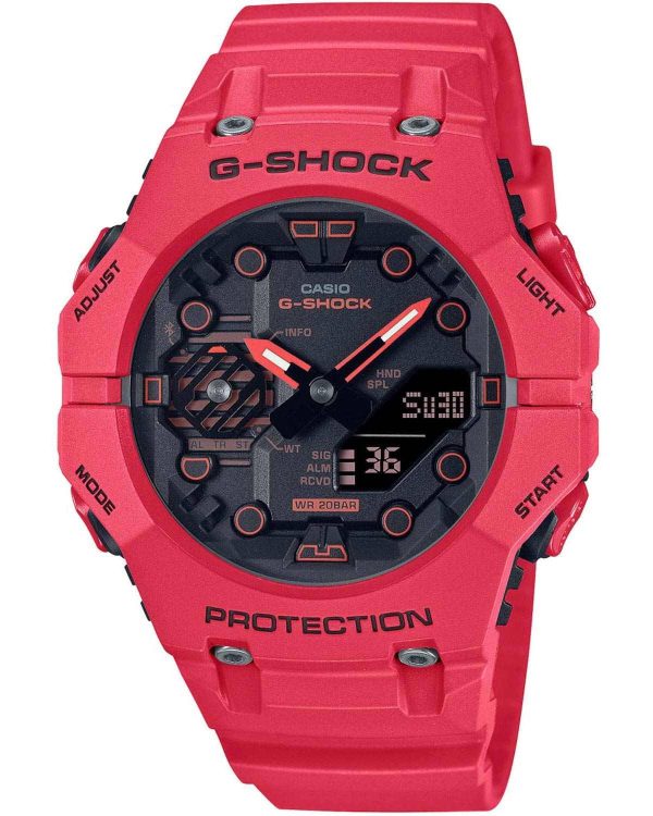casio g shock bluetooth chronograph ga b001 4aer red case with red rubber strap image1